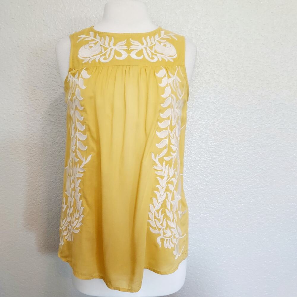 Esley Yellow Embroidered Blouse Size Small